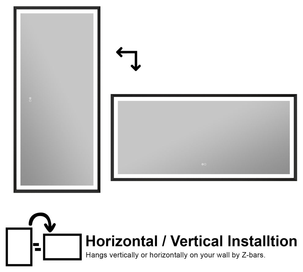 Beveled Bathroom LED Mirror Framed, Backlit and Front Light, Matte Black, 60"x28"