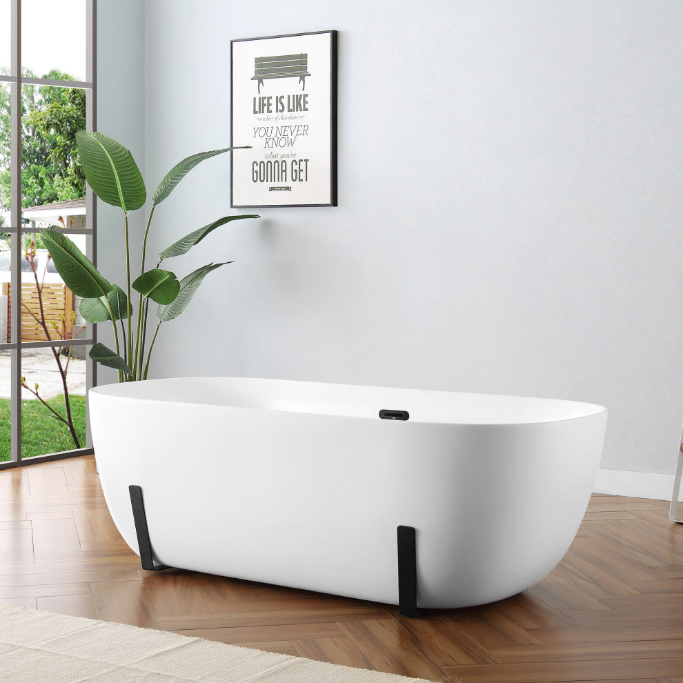 OVE Decors Sayuri Freestanding 63" Acrylic Flatbottom Bathtub, White