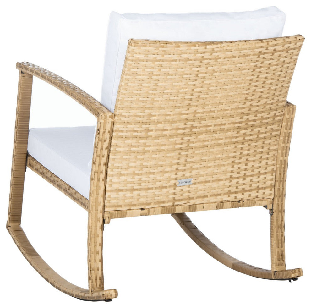 Safavieh Outdoor Daire Rocking Chair Natural/White Cushion