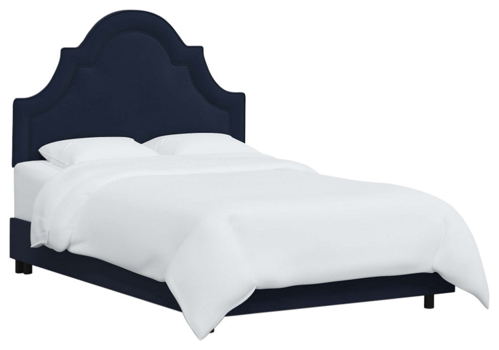 High Arched Bed With Border, Velvet Ink, King