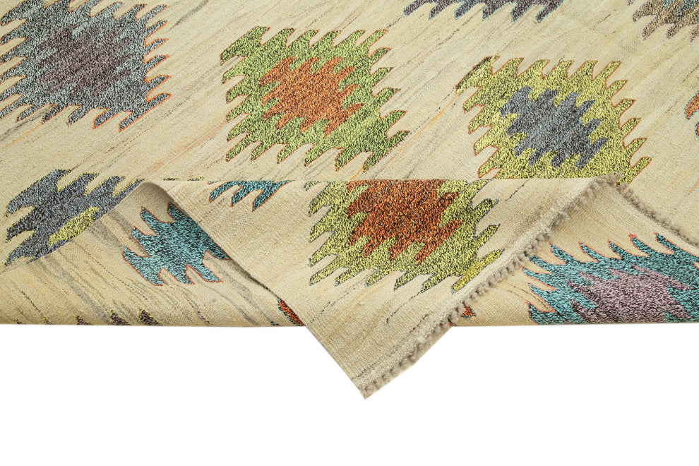 Rug N Carpet - Handmade Turkish 7' 11'' x 10' 5'' Modern Design Wool Kilim Rug