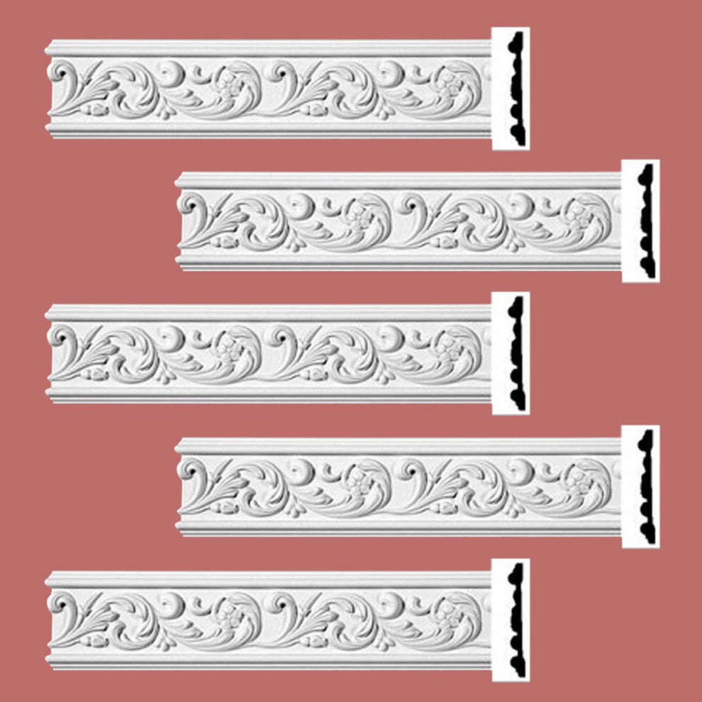 Ornate Crown Molding White Urethane Design 5 Pieces Totaling 480" Long