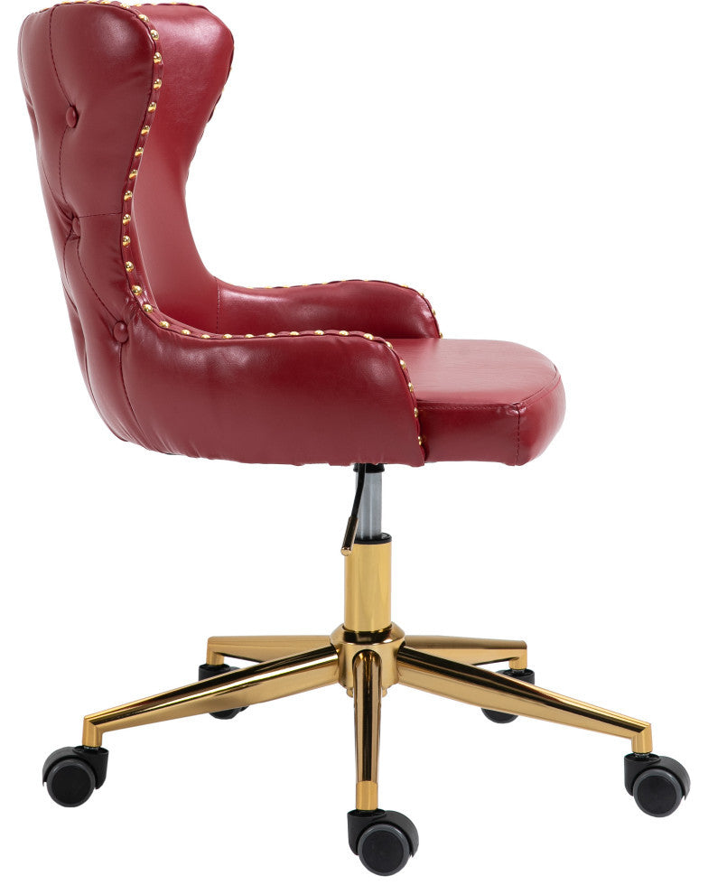 Hendrix Swivel and Adjustable Vegan Leather Office Chair, Red, Rich Gold Base
