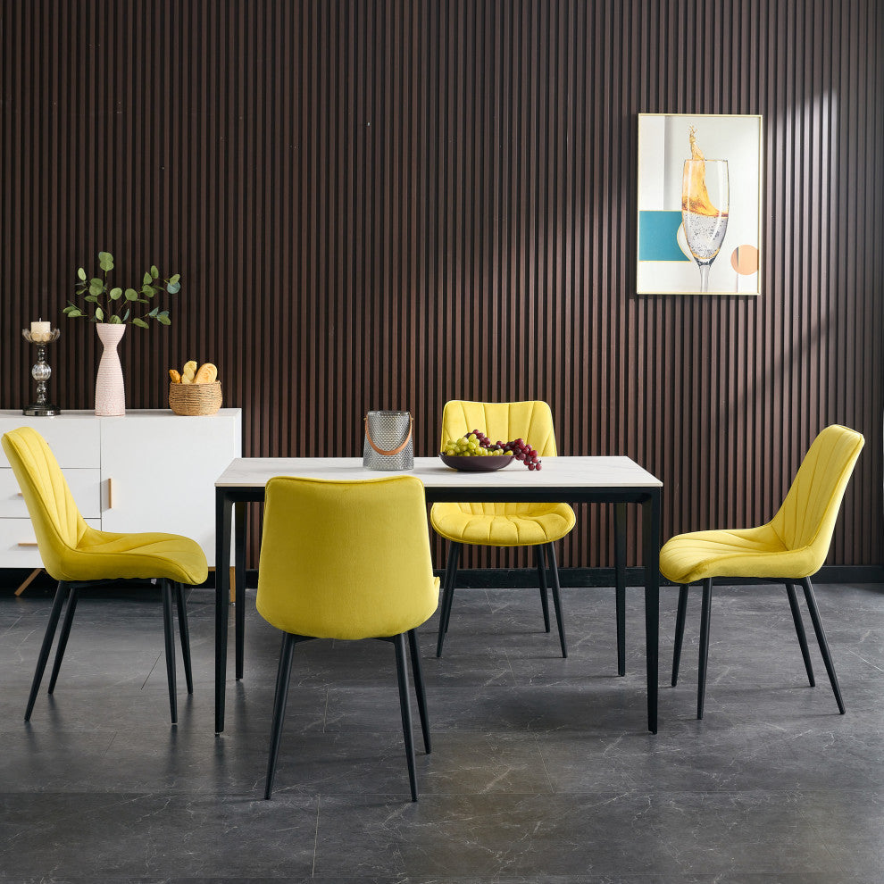 20 in.W Indoor Velvet 4 Dining Chairs with Cushions and Coated Legs, Yellow