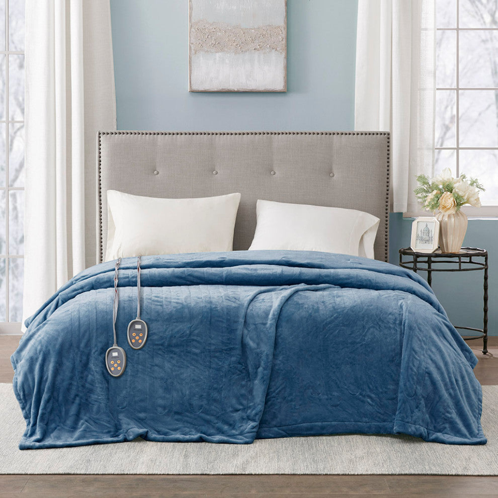 Beautyrest Heated Plush Blanket, Sapphire Blue