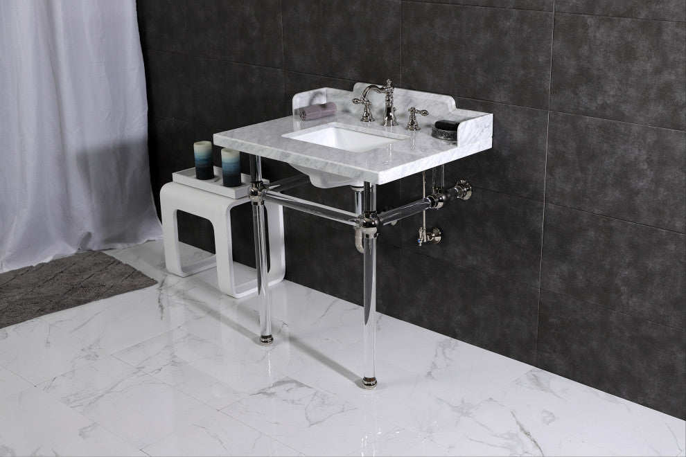 Kingston Brass LMS3030MASQ6 30" Carrara Marble Console Sink, Acrylic Legs
