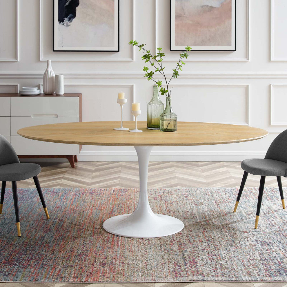 78" Dining Table, Oval, Natural Brown White, Metal, Modern, Hospitality