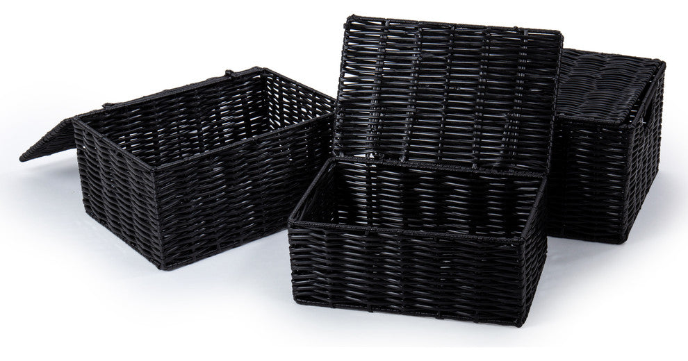 3-Piece Classic Home Storage Boxes, Set of 3, 10.25x8.5x5.5 inches, Black