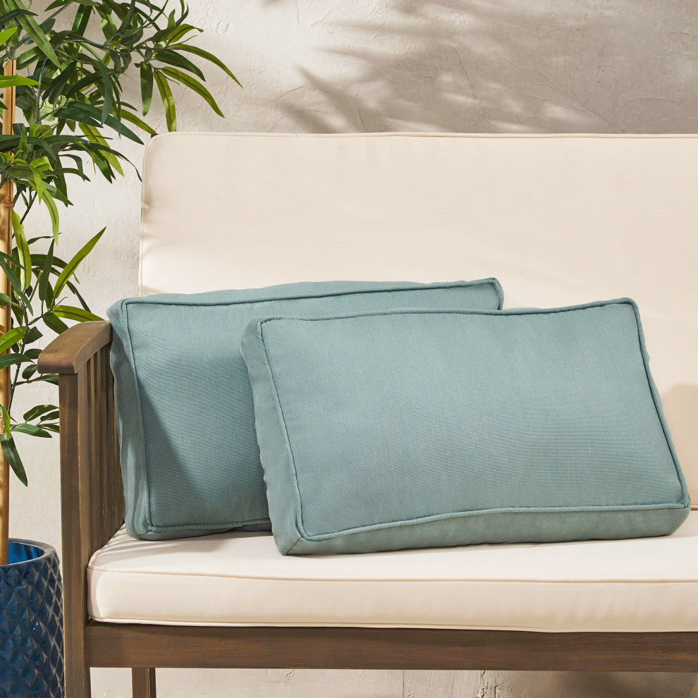 Darcy Outdoor Rectanglular 12"x20" Lumbar Pillows, Set of 2, Teal