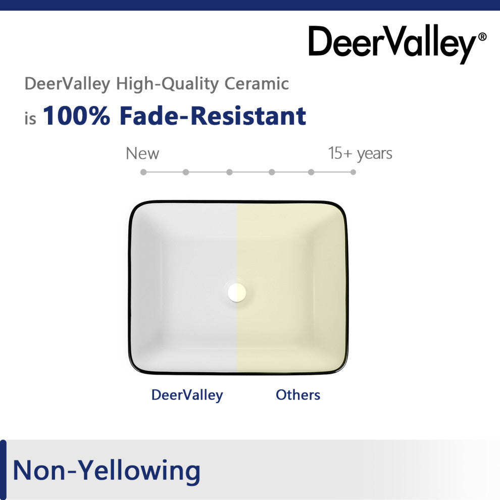 19"X15" Ceramic Rectangular Bathroom Vessel Sink Above Counter Sink