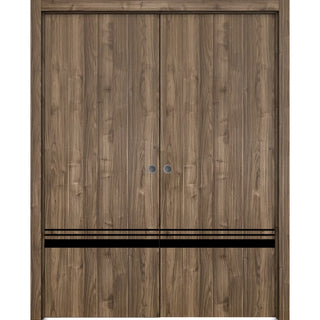 French Double Pocket Doors 48 x 96 | Planum 0012 Walnut with  | Kit Trims Rail