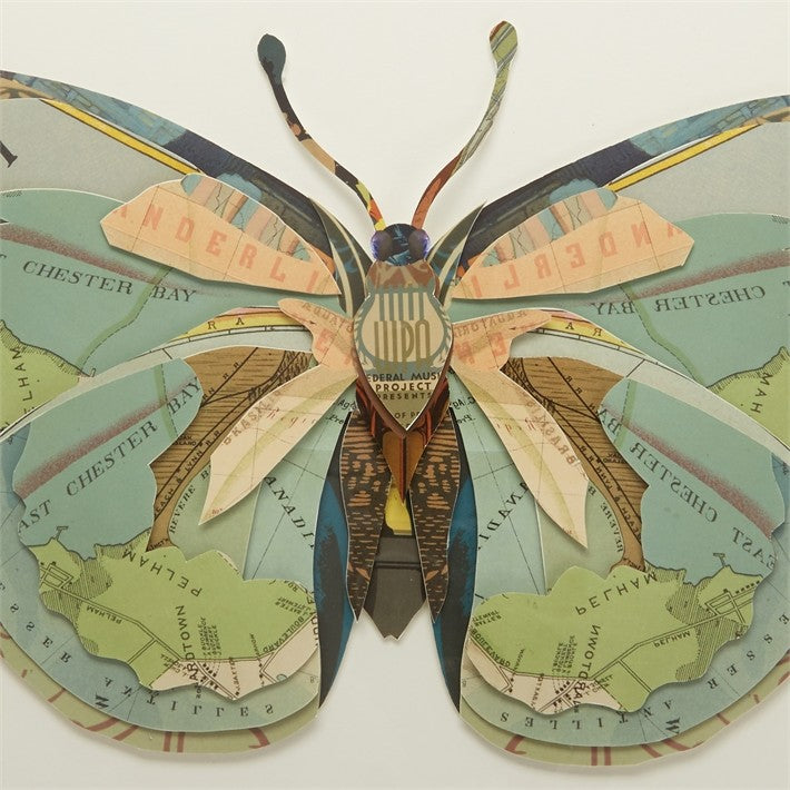 Two's Company Papillon Set of 4 Butterfly Paper Collage Wall Art