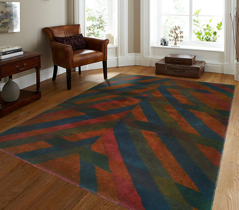 Vintage Rainbow-Dye Khaldun Rust/Blue Rug, 4'2 x 6'3