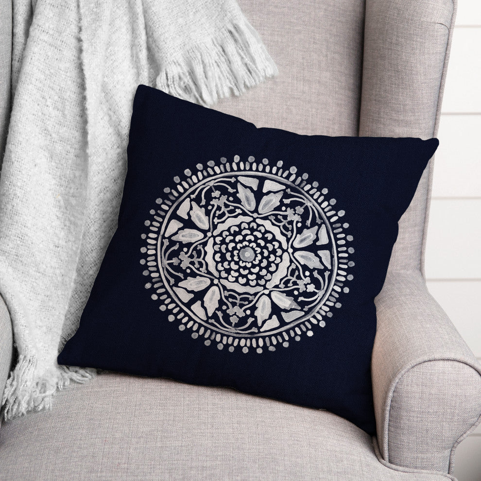 Navy Medallion 1 18x18 Spun Poly Pillow