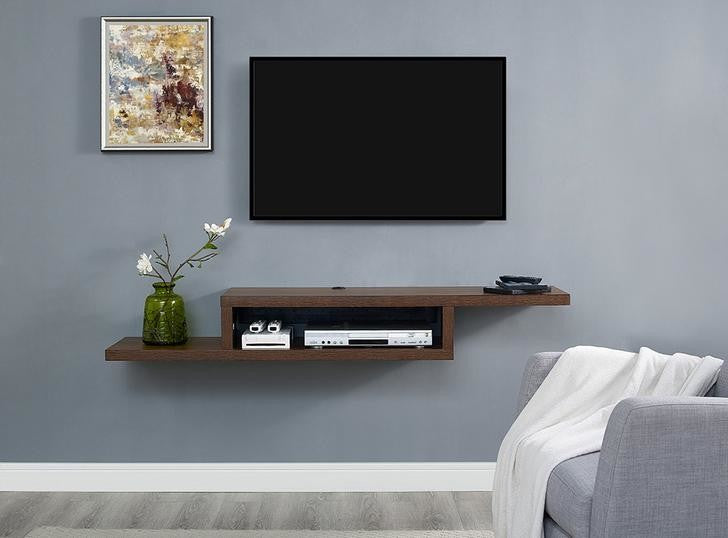 Asymmetrical Wall Mounted TV Console Entertainment Center Wall Decor 60-inch, Columbian Walnut