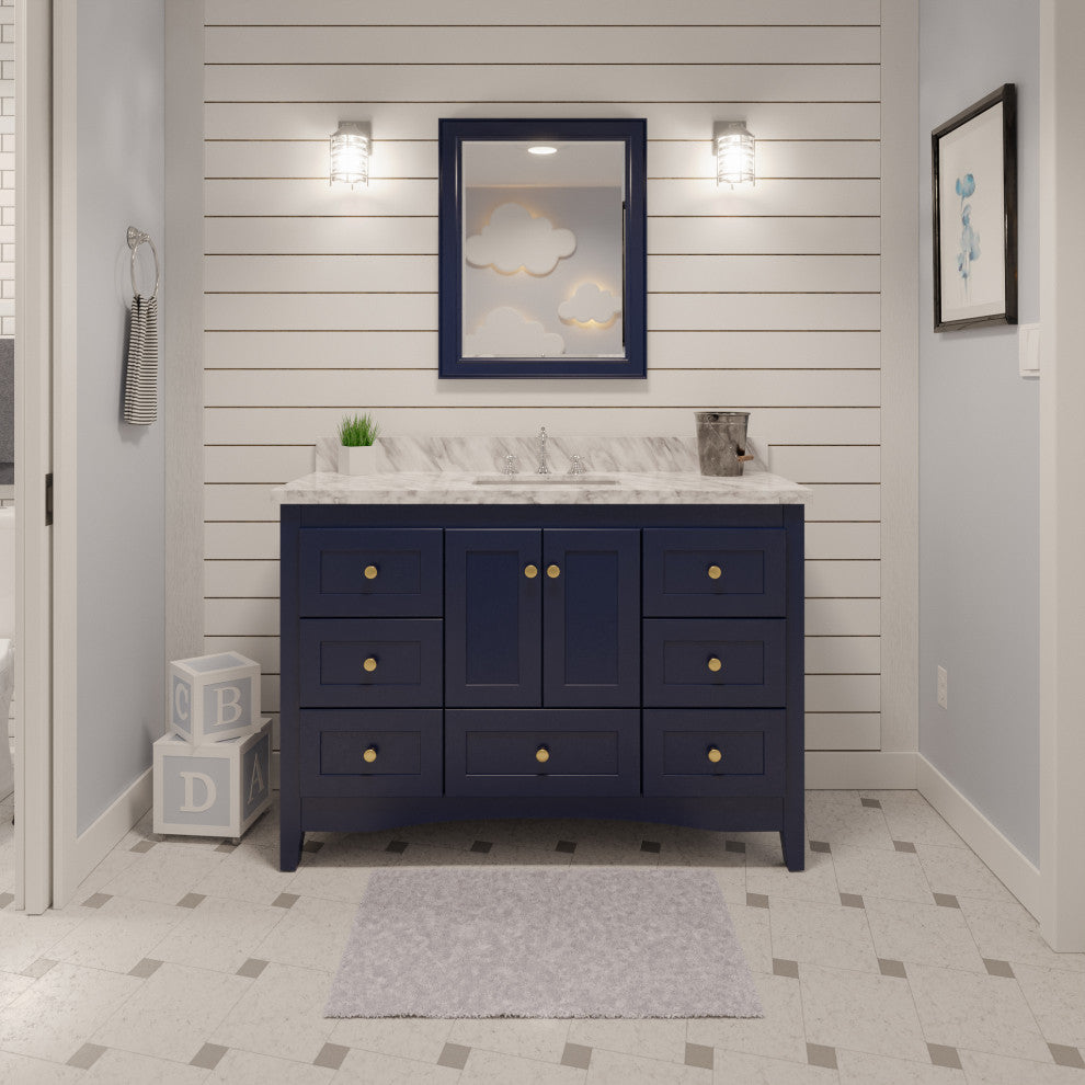 Abbey 48" Bathroom Vanity, Royal Blue, Carrara Marble
