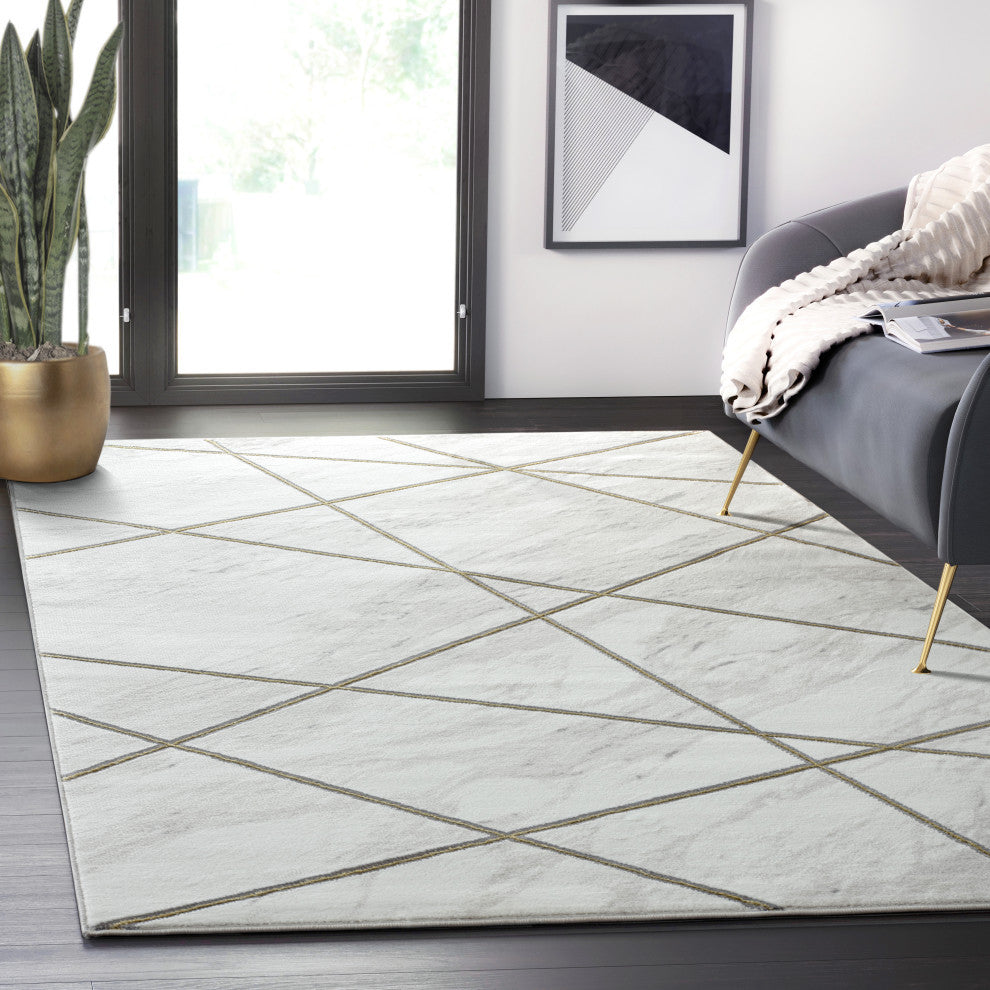 Abani Luna LUN150A Contemporary Marble Gold Lines Area Rug