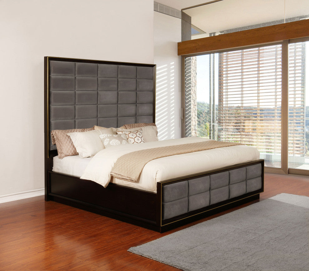 Coaster Durango Wood Queen Upholstered Bed Smoked Peppercorn and Gray