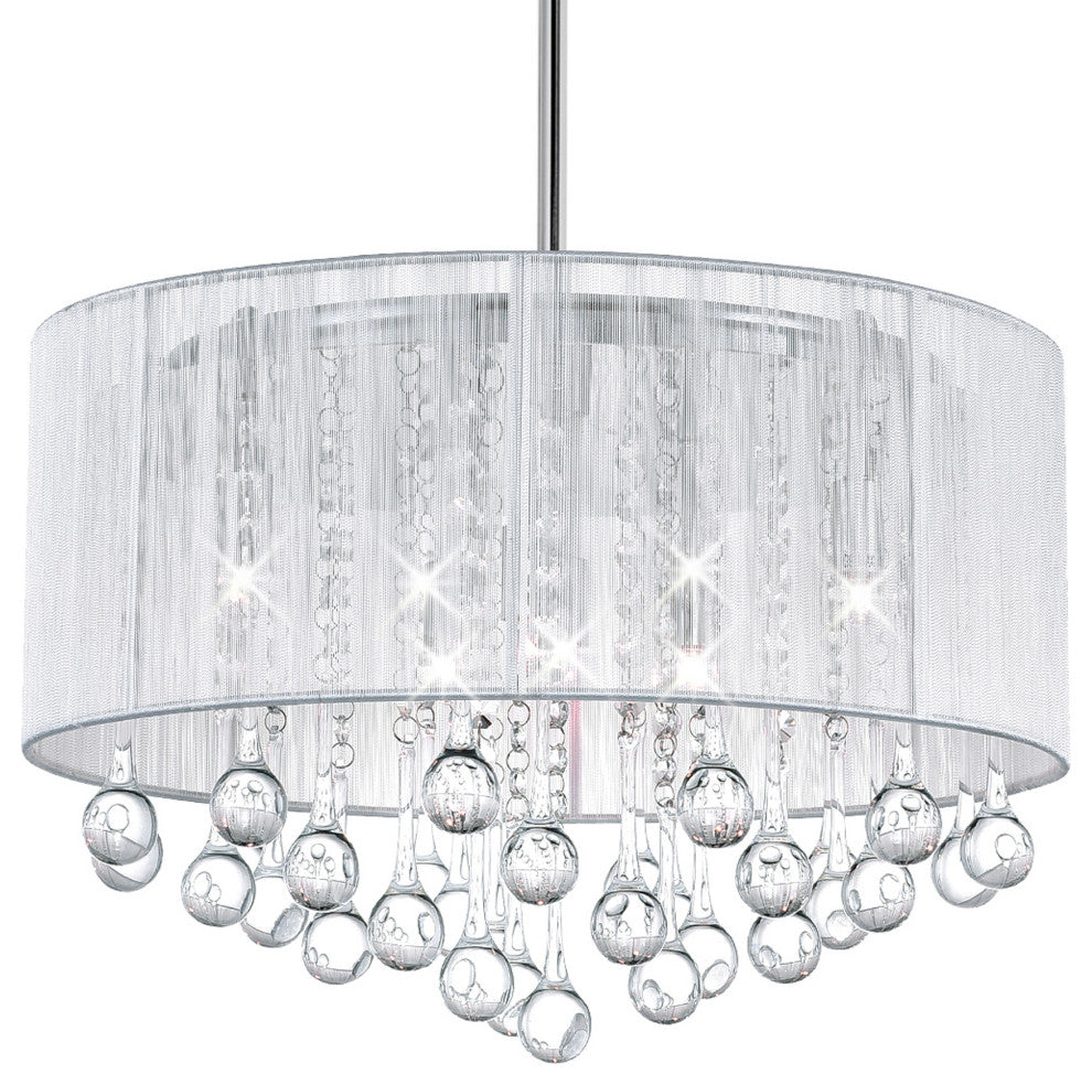 Water Drop 6 Light Drum Shade Chandelier With Chrome Finish