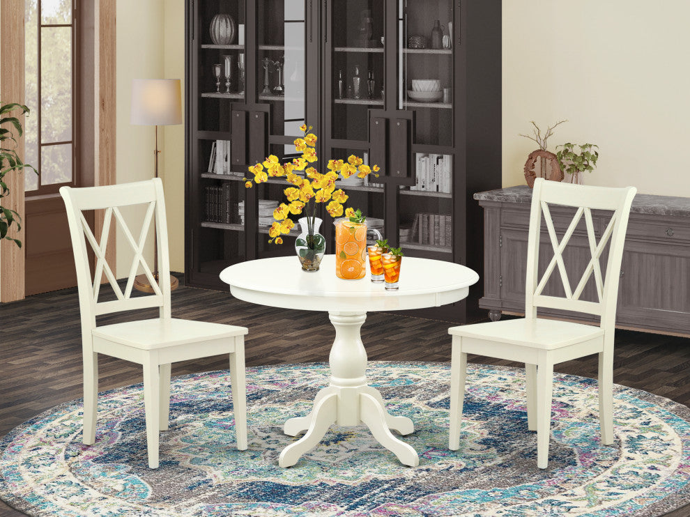 3 Pc Dining Set, Linen White Table, 2 Linen White Chairs, Linen White