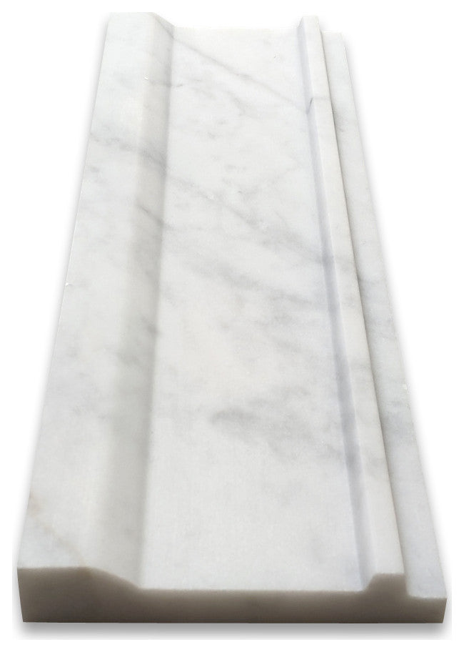 Carrara White Marble 4x12 Plaza Trim Molding Baseboard Edging Honed, 1 piece