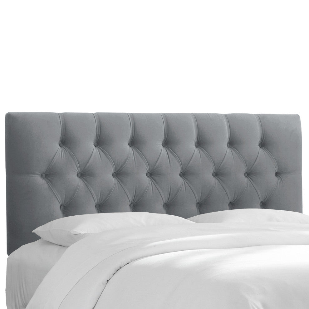 Chloe Twin Diamond Tufted Tufted Headboard, Velvet Steel Gray