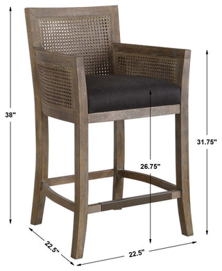 Uttermost 23466 Encore 23"W Rustic Beach Cane Counter Stool - Night Horizon