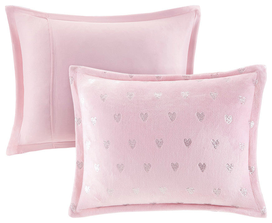 Mi Zone Rosalie Metallic Printed Plush Comforter Set, Pink/Silver
