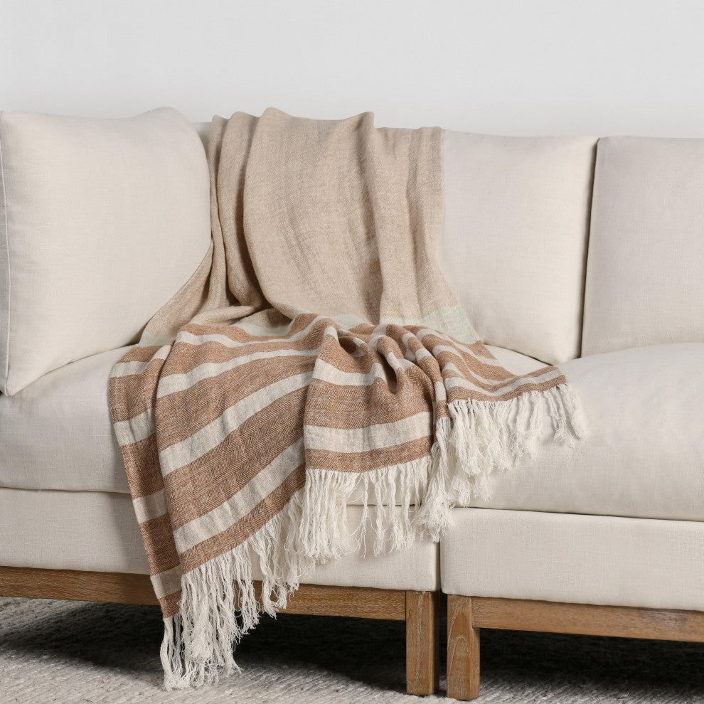 Sherry Belgian Linen 50"x70" Throw Blanket, Brown