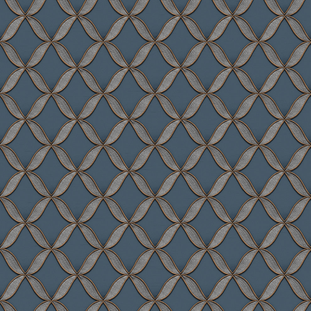 Geometric Textured Wallpaper With Petals, Gold Blue, 1 Roll