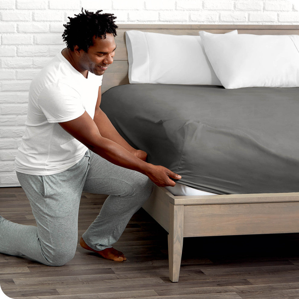 Bare Home Microfiber Fitted Sheet Deep Pocket, Gray, Full