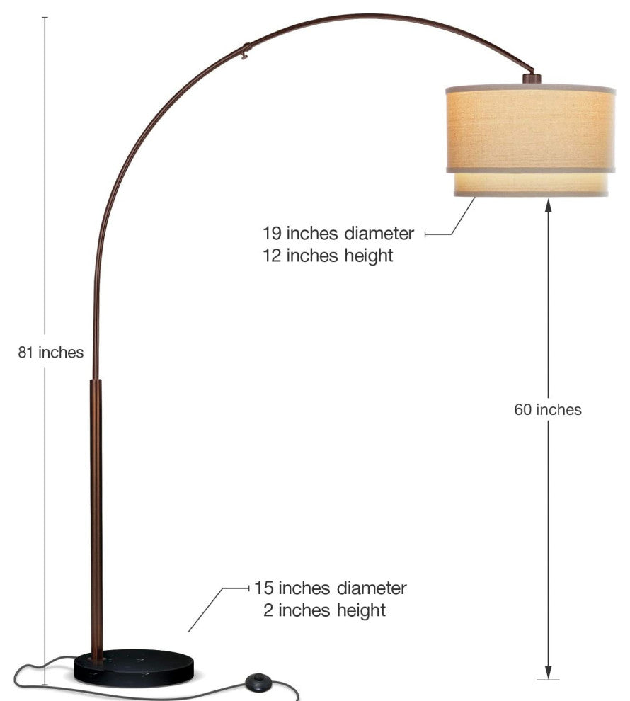 Brightech Mason - Arc Floor Lamp with Unique Hanging Drum Shade, Bronze