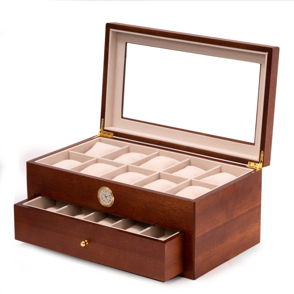 Cherry Wood Twenty Watch Box, Quartz Movement Clock