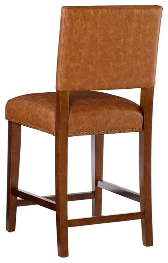 Hawthorne Collections 24" Faux Leather/Wood Counter Stool in Dark Caramel/Walnut
