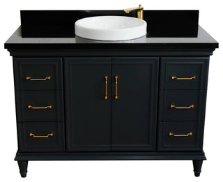 49" Single Sink Vanity, Dark Gray Finish With Black Galaxy Granite