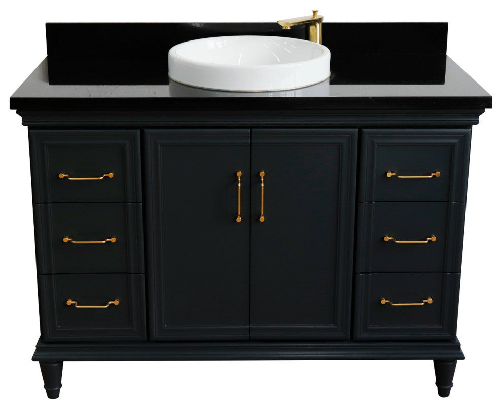 49" Single Sink Vanity, Dark Gray Finish With Black Galaxy Granite