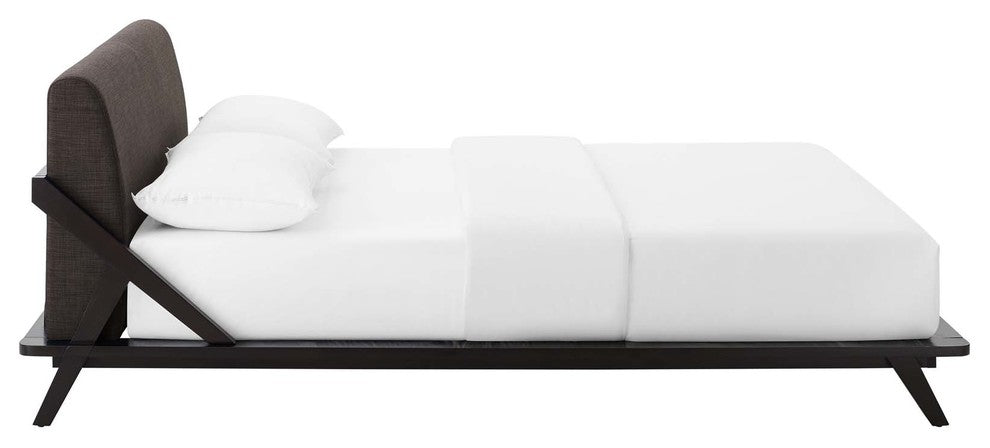 Luella Queen Upholstered Fabric Platform Bed, Walnut Brown