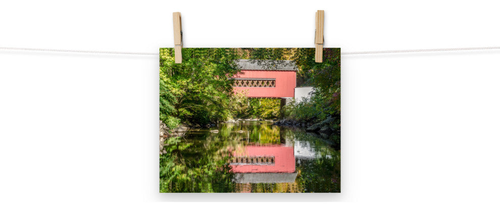 The Reflection of Wooddale Covered Bridge Unframed Wall Art Print, 8" X 10"