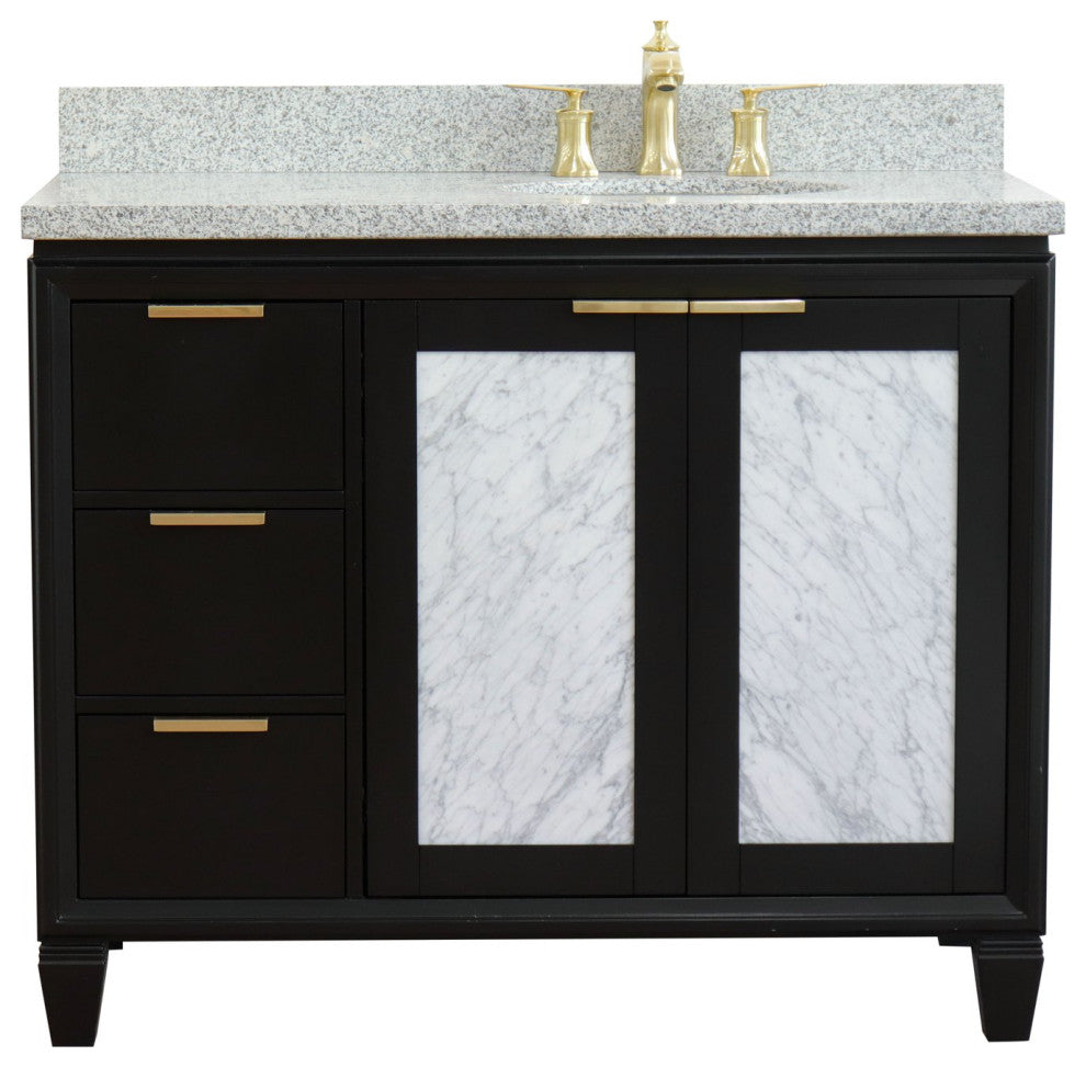 43" Single Vanity, Black Finish With Gray Granite