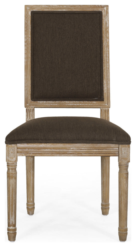 Merlene French Country Fabric Upholstered Wood 5-Piece Circular Dining Set, Natural/Brown