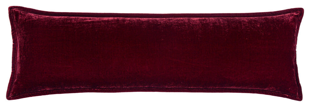 Stella Faux Silk Velvet Long Lumbar Pillow, 14" x 42", 1PC, Garnet Red