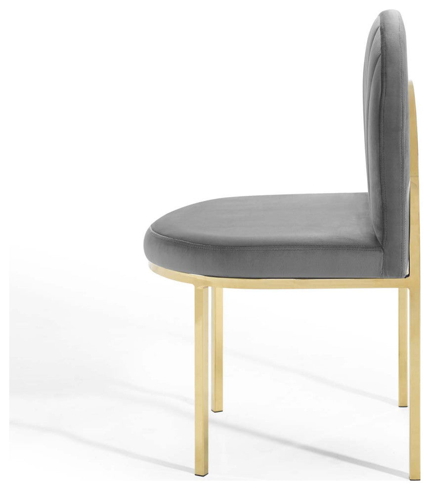 Side Dining Chair, Set of 2, Velvet, Gold Gray, Modern, Bistro Restaurant
