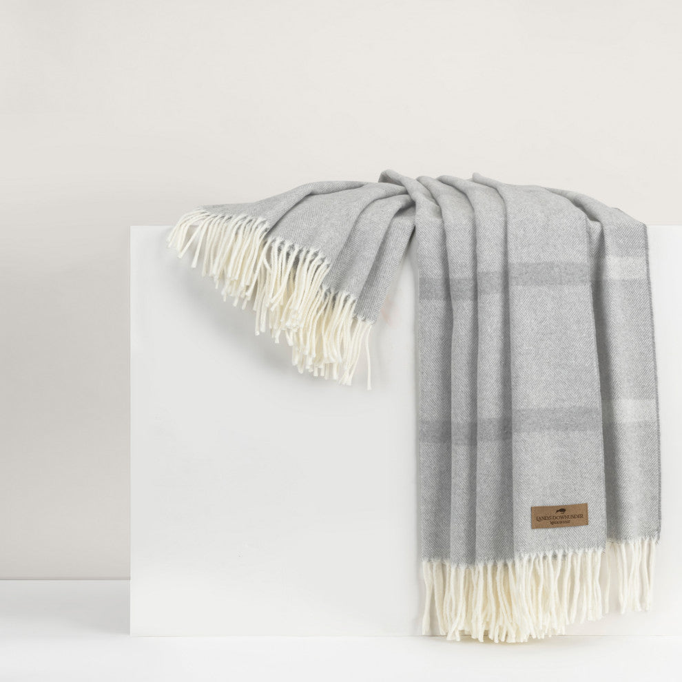 Montauk Stripe Herringbone Throw, Light Gray