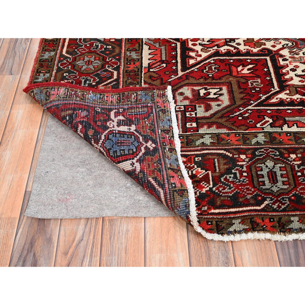 Ajax Red Pure Wool Hand Knotted Vintage Persian Heriz Oriental Rug 7'9"x10'10"