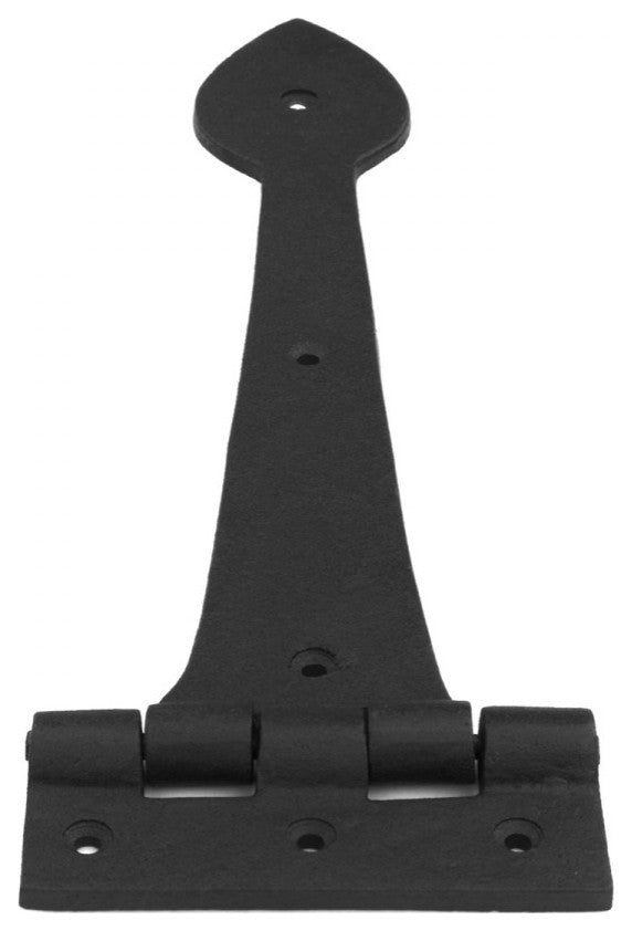 Large Black Wrought Iron Door Strap Hinge 12" L Heart Tip Design Pack of 2
