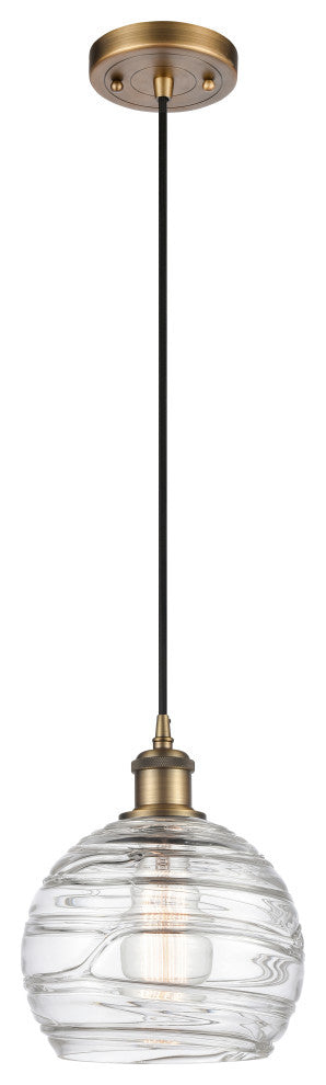 Deco Swirl 1-Light Mini Pendant, Brushed Brass, Clear