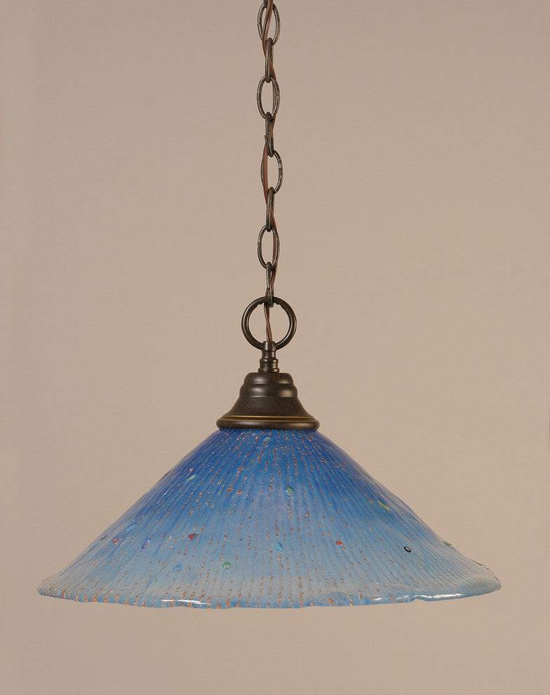 1-Light Chain Hung Pendant, Dark Granite/Teal Crystal
