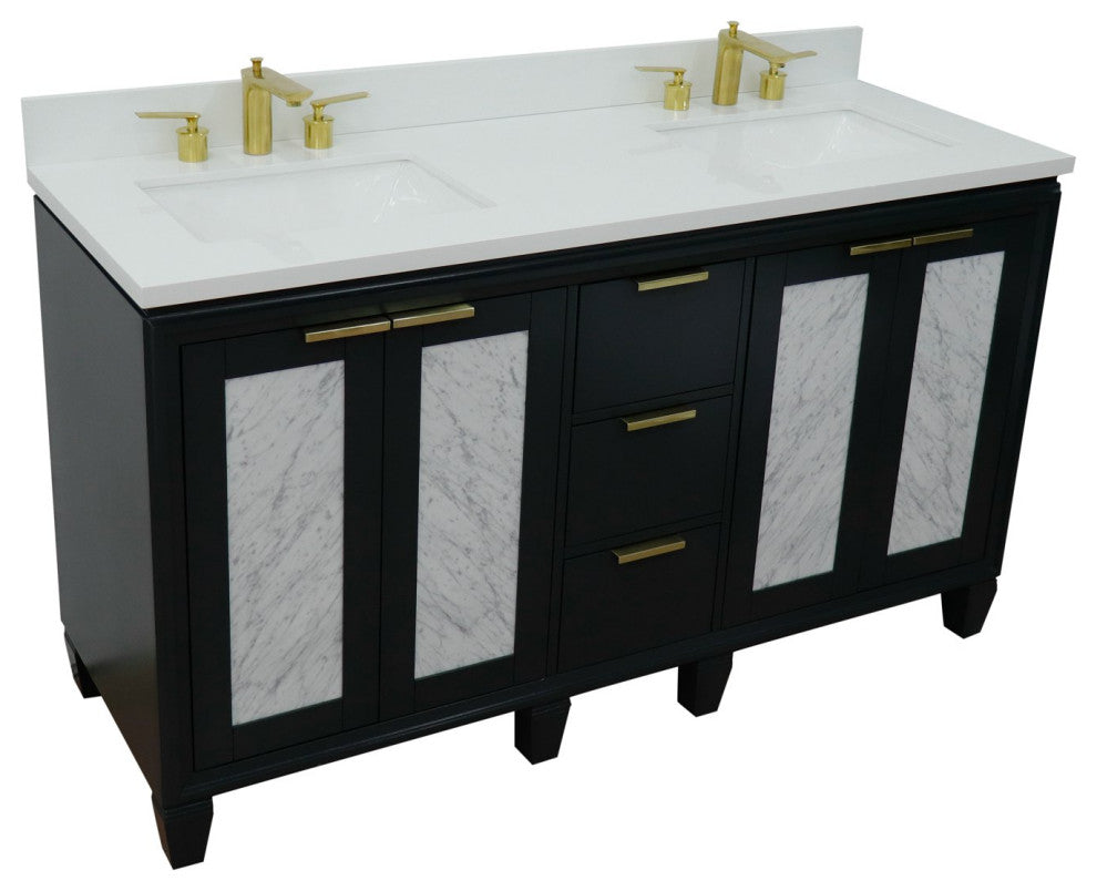 61" Double Vanity, Dark Gray Finish With Engineered Stone Top, Rectangle Sink