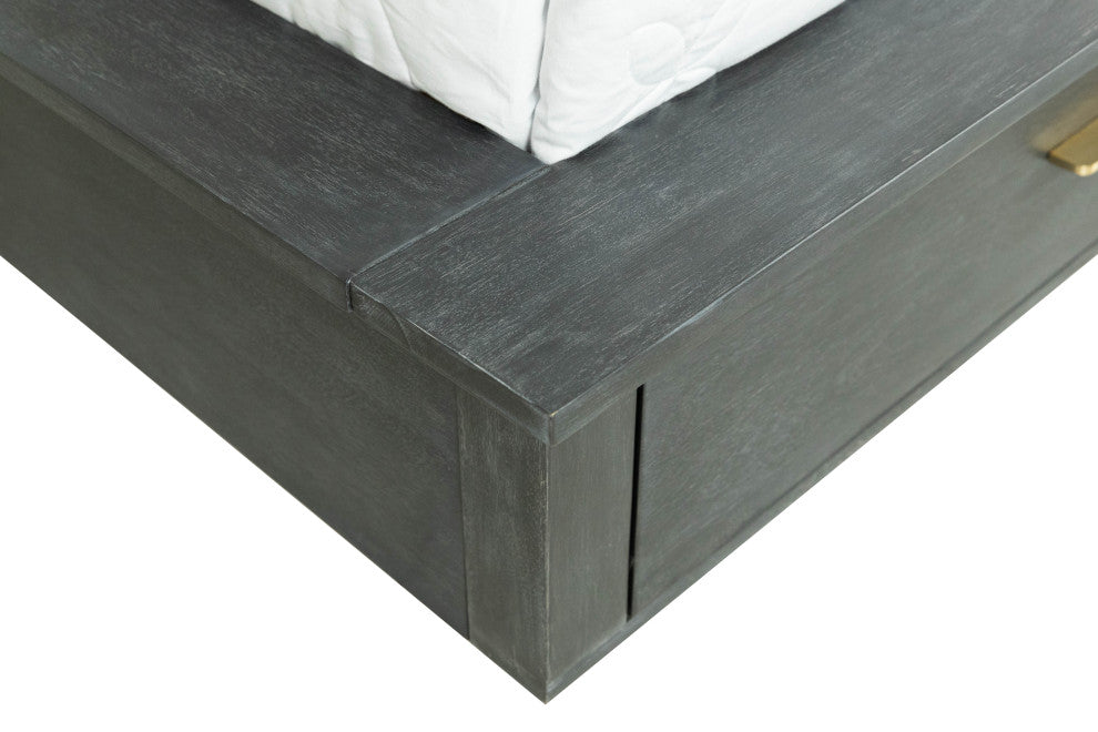 Modrest Manchester- Platform Dark Gray Bed With Drawers, Queen
