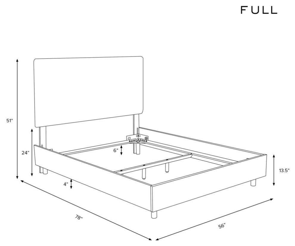 Square Upholstered Bed, Velvet Light Gray, Full